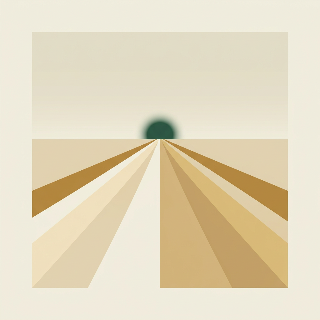 Illustration d'une piste convergeant vers un soleil vert à l'horizon, représentant la trajectoire jusqu'à la fin du mois